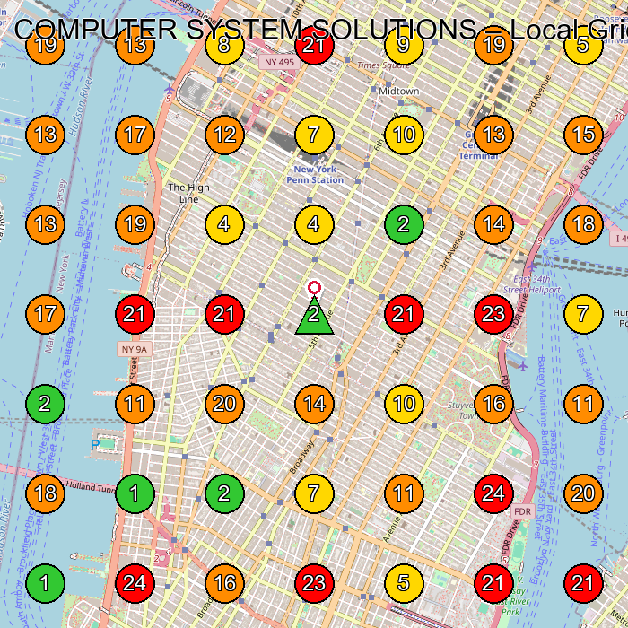 COMPUTER SYSTEM SOLUTIONS Computer Consultant GeoGrid ranking map for New York NY